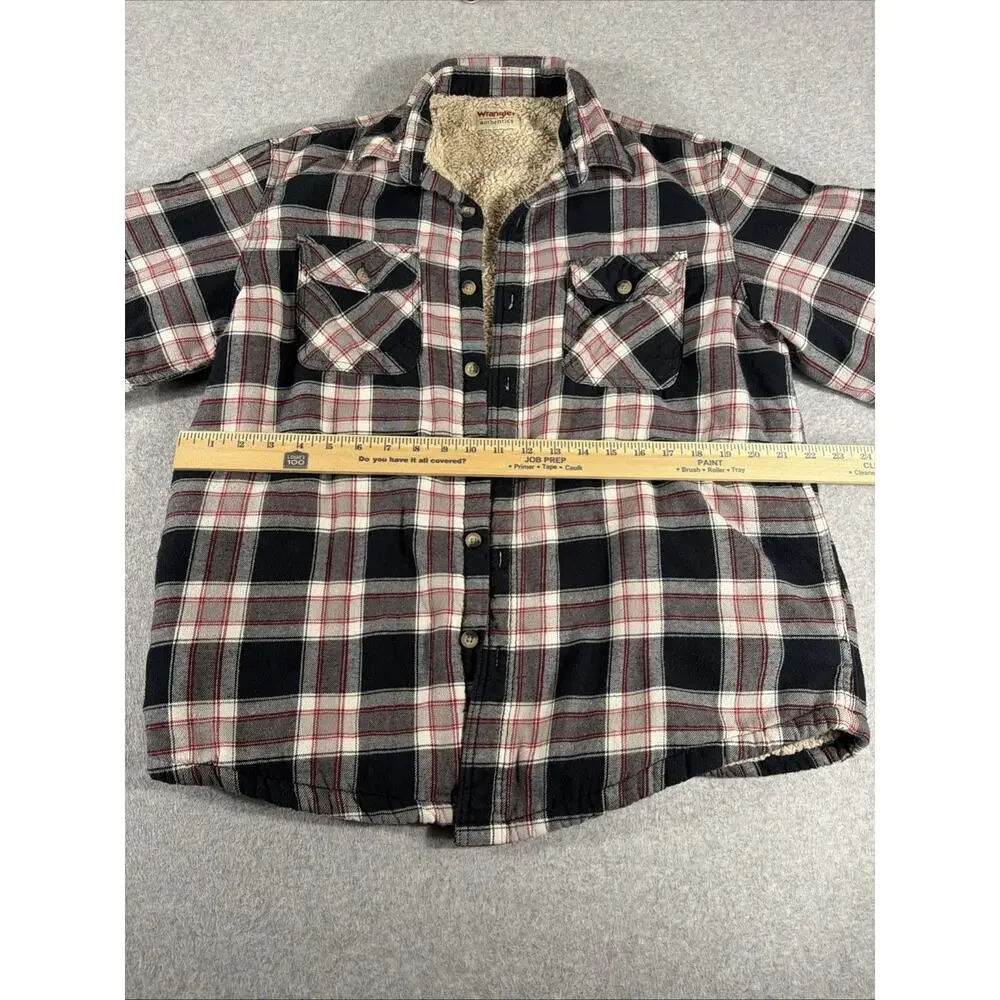 Wrangler Authentic Western Jacket Mens Large Red Plaid Flannel Lined